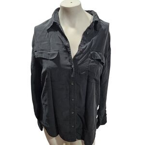 Equipment Femme Silk Button Down Blouse Womens SZ Med Black Simple Capsule Work